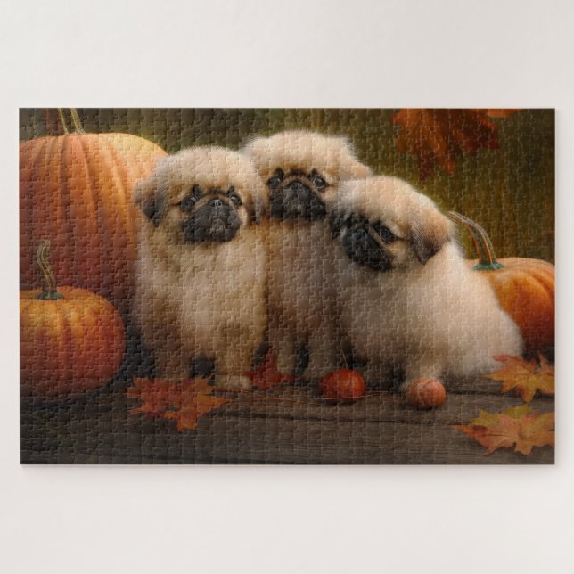 Puzzle Pékinois Puppy Automne Délice Citrouille  (Horizontal)