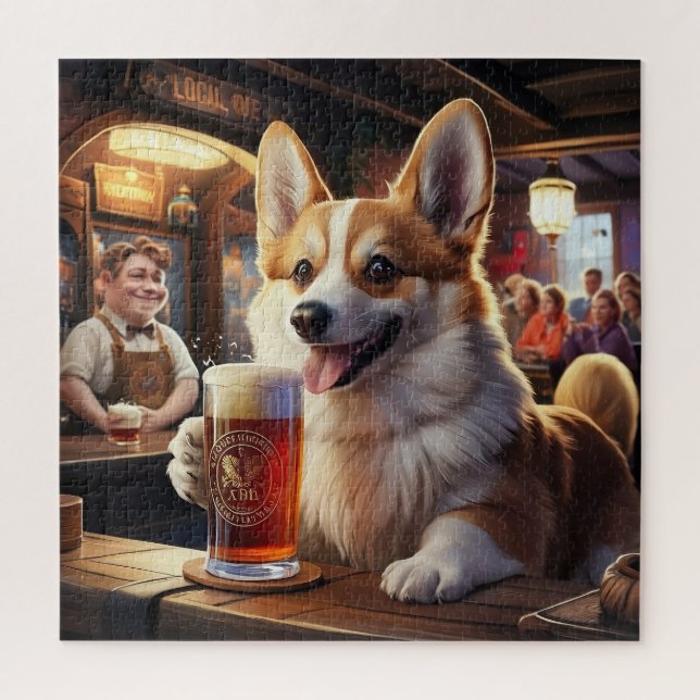 Puzzle Pembroke Corgi Boire une bière au pub (Vertical)