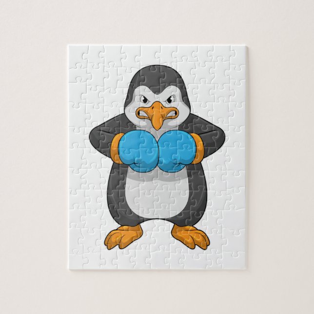 Puzzle Penguin at Boxing with Boxing Gloves (Vertical)