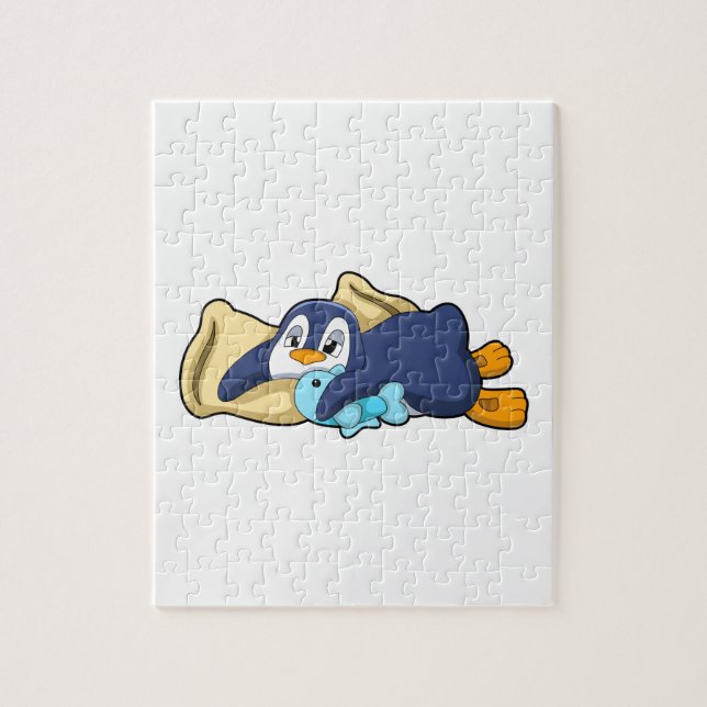 Puzzle Penguin au coucher avec Coussin (Vertical)