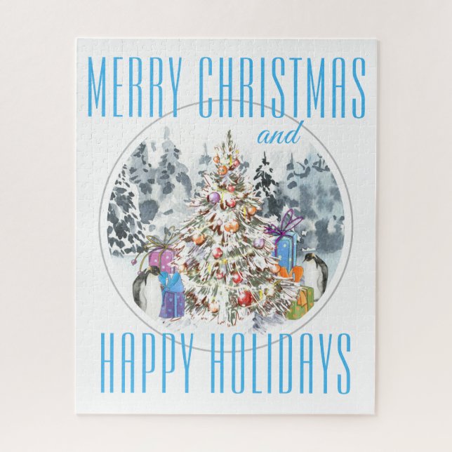 Puzzle Penguin Christmas Celebration 16"x20" (Vertical)