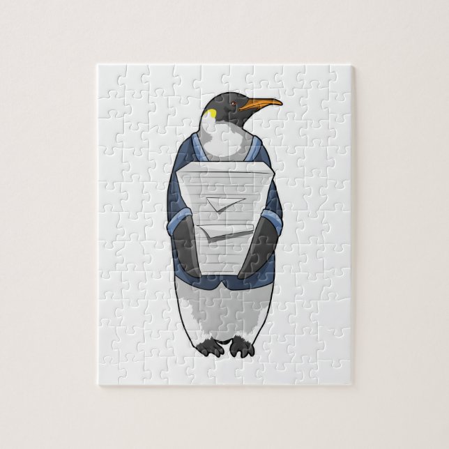 Puzzle Penguin comme secrétaire avec pile de papier (Vertical)