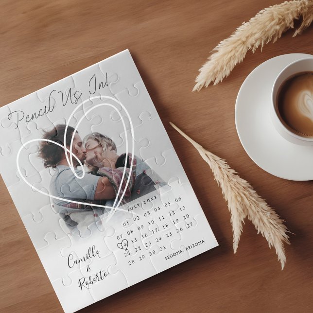 Puzzle Pensez-Nous Dans Calendrier Moderne Minimale Coupl (Pencil Us In Calendar Modern Minimal Couple Photo Jigsaw Puzzle)