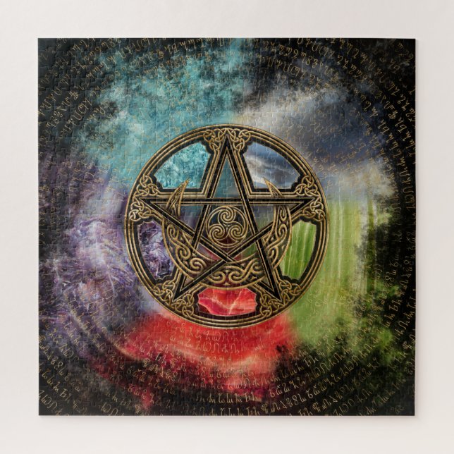 Puzzle Pentacle Elemental Triskelion Lune Ornement (Vertical)
