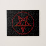 Puzzle Pentagram Red Devil<br><div class="desc">Pentagramme rouge,  inversé,  texturé en cercle,  sur arrière - plan noir. Symbole occulte 666</div>