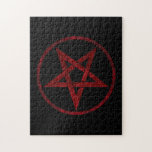 Puzzle Pentagram Red Devil<br><div class="desc">Pentagramme rouge,  inversé,  texturé en cercle,  sur arrière - plan noir. Symbole occulte 666</div>