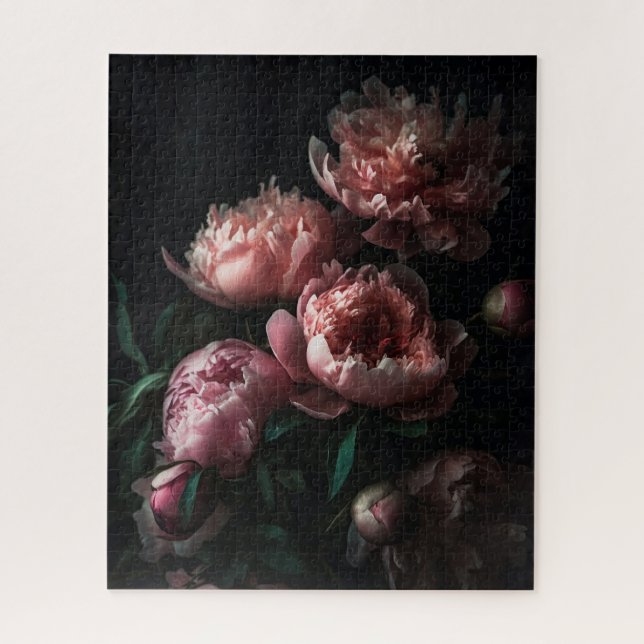 Puzzle Peonies florales foncées Peinture à l'huile maître (Vertical)