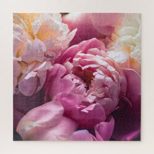 Puzzle Peonies roses : Art Floral Luxueux.