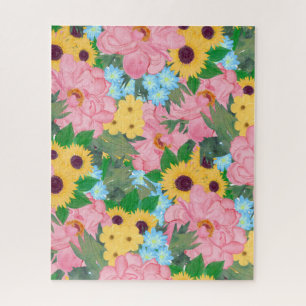 Puzzle Peonies roses tendance Yellow Sunflowers Aquarelle