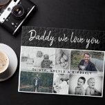 Puzzle Père avec enfants et famille papa 6 Photo Collage<br><div class="desc">Père avec enfants et famille papa 6 Photo Collage puzzle. Collage de 6 photos, nom du père avec un doux message dans un script branché et noms d'enfants superposant les images. Ajoutez vos 6 photos de famille préférées. Belle tenue et un cadeau pour un anniversaire, la fête des pères ou...</div>