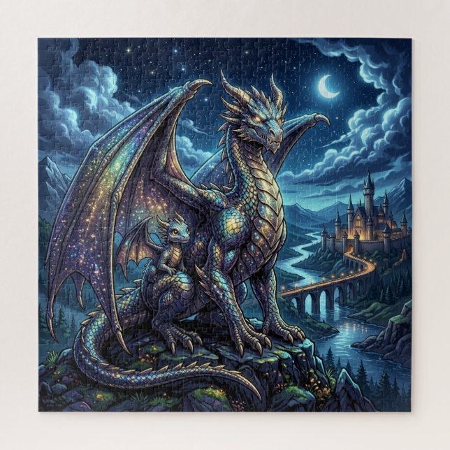Puzzle Père et Fils Dragons Célestes au Clair de Lune   (Vertical)