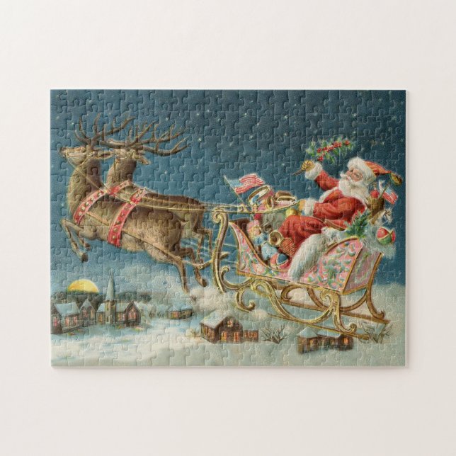 Puzzle Père Noël Antique Sleigh Reindeer (Horizontal)