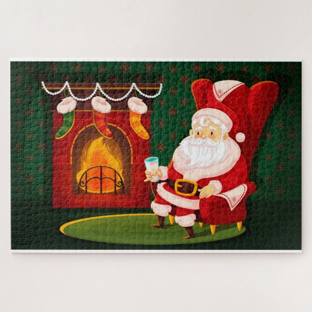 Puzzle Père Noël au coin de la cheminée (Horizontal)
