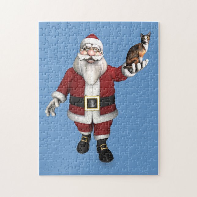 Puzzle Père Noël Avec Chat Calico (Vertical)