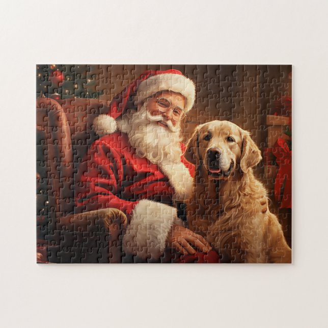 Puzzle Père Noël avec Golden Retriever (Horizontal)