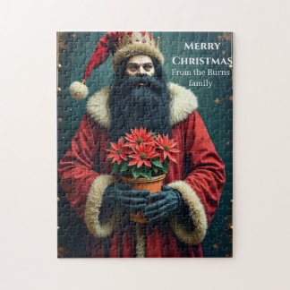 PUZZLE Père Noël barbe noire vintage et poinsettia
