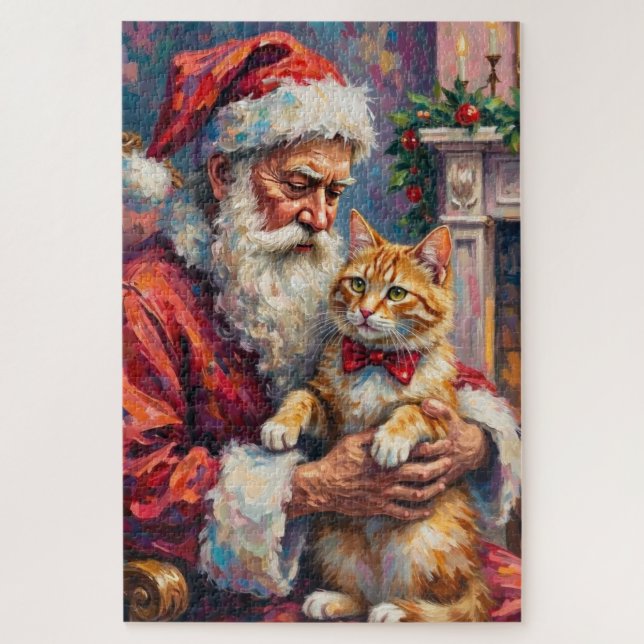 Puzzle Père Noël Chat Angora Turc Art de Noël (Vertical)