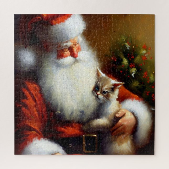 Puzzle Père Noël de Noël et un chat (3) (Vertical)