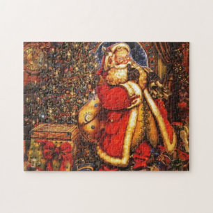 Puzzle Père Noël de Noël vintage cadeau de vacances heure
