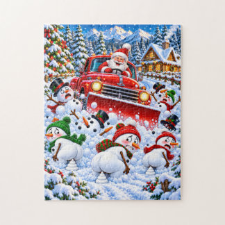Puzzle Père Noël drôle Chasse-neige et bonhommes de neige