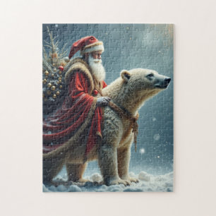 Puzzle Père Noël du pôle Nord sur un ours polaire
