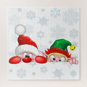 Puzzle Père Noël et Elfe Mignon et drôle de dessin animé