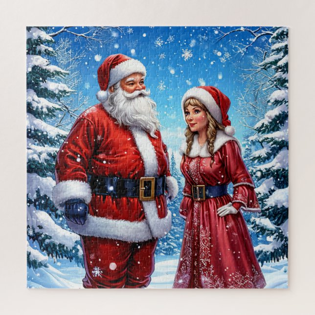 Puzzle Père Noël et Mme Claus festifs (Vertical)