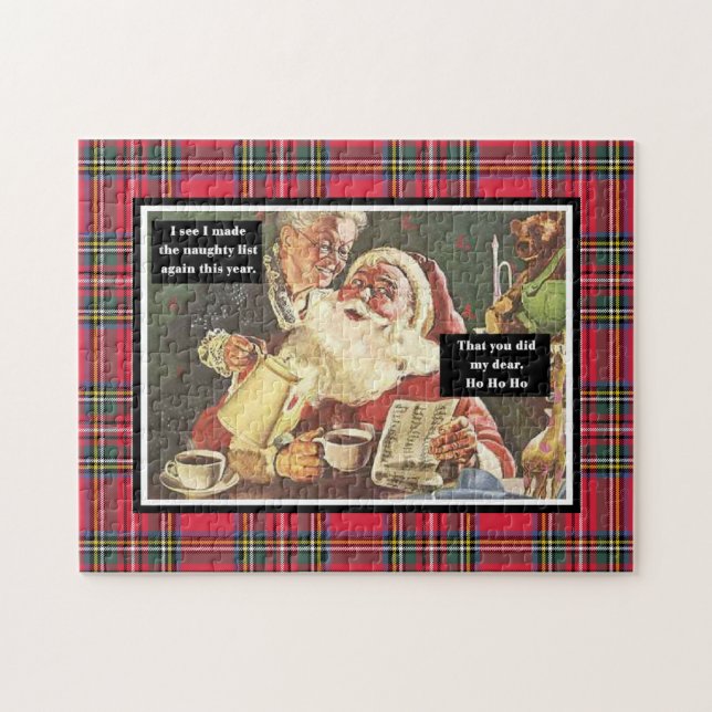 Puzzle Père Noël et Mme Claus Naughty List Funny Plaid (Horizontal)