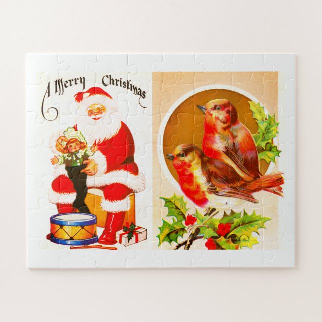 Puzzle Père Noël et robins Joyeux Noël (Horizontal)
