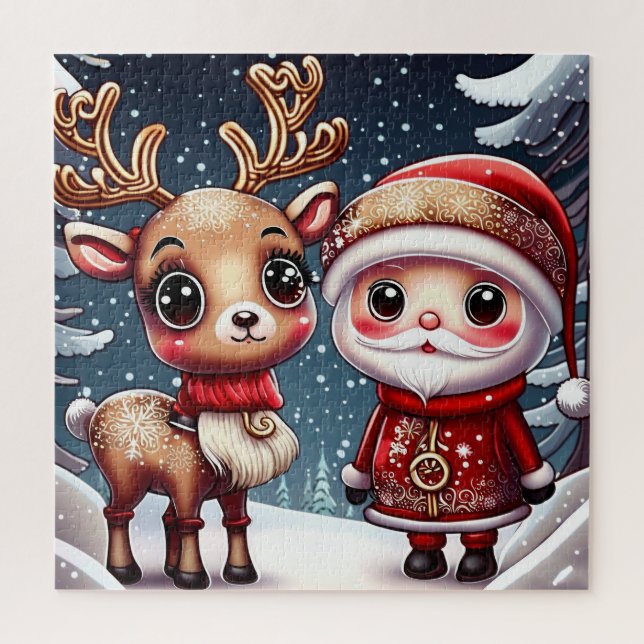 Puzzle Père Noël Et Un Rinder (Vertical)