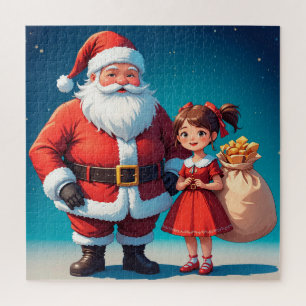 Puzzle Père Noël festif et Mademoiselle Hiver