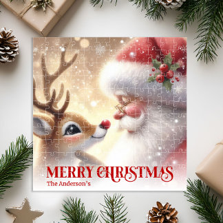Puzzle Père Noël joyeux Rudolph Cadeau personnalisé pour