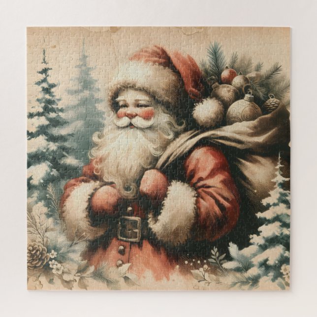 Puzzle Père Noël rétro avec ornements (Vertical)