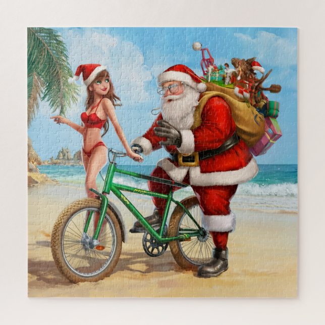 Puzzle Père Noël sur la plage, Joyeux Noël ! (Vertical)