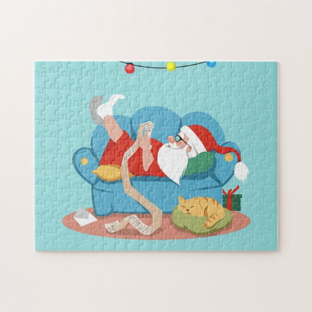 Puzzle Père Noël sur le canapé en pyjama (Horizontal)