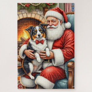 Puzzle Père Noël tenant l'art de Noël Border Collie