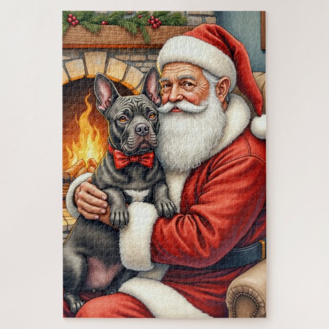 Puzzle Père Noël tenant l'art de Noël Cane Corso (Vertical)