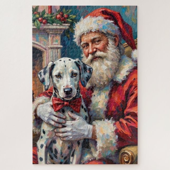 Puzzle Père Noël tenant l'art de Noël dalmate (Vertical)
