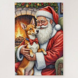 Puzzle Père Noël tenant l'art de Noël de Basenji