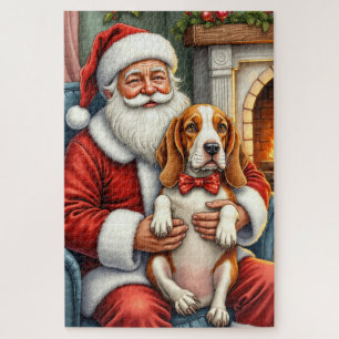Puzzle Père Noël tenant l'art de Noël de Basset Hound