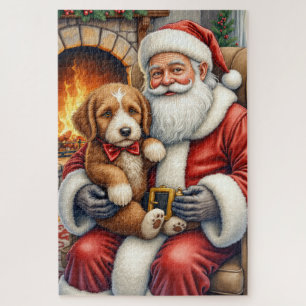 Puzzle Père Noël tenant l'art de Noël de Bernedoodle