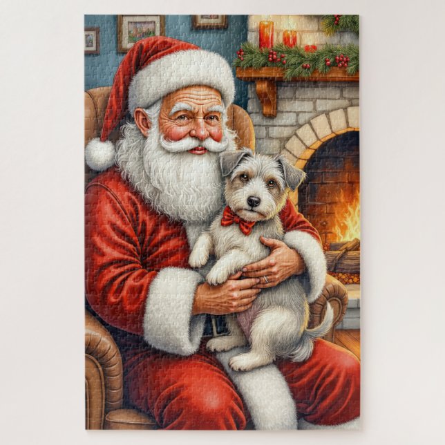 Puzzle Père Noël tenant l'art de Noël de Biewer Terrier (Vertical)
