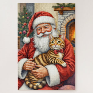 Puzzle Père Noël tenant l'art de Noël de chat Bengal