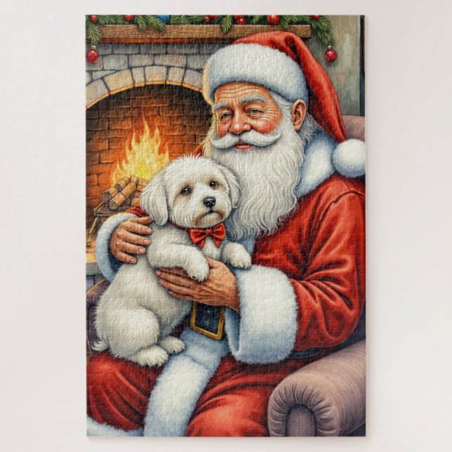 Puzzle Père Noël tenant l'art de Noël de Coton de Tulear (Vertical)