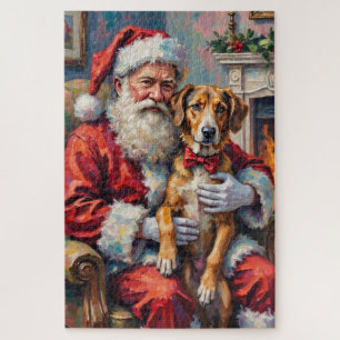 Puzzle Père Noël tenant l'art de Noël de lévrier irlandai