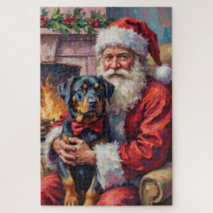 Puzzle Père Noël tenant l'art de Noël de Rottweiler