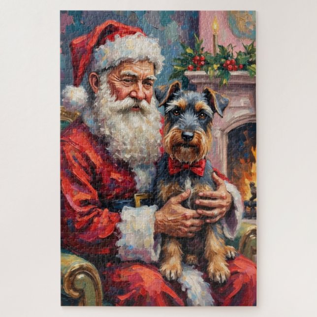 Puzzle Père Noël tenant l'art de Noël de Schnauzer (Vertical)