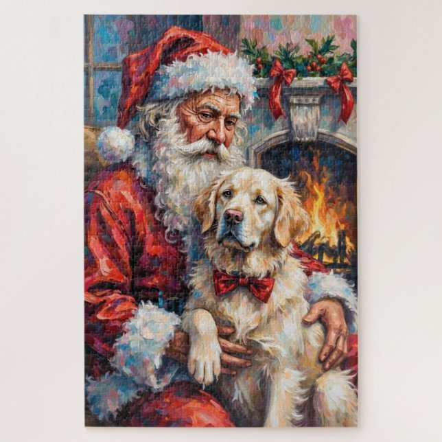 Puzzle Père Noël tenant l'art de Noël des Grands Pyrénées (Vertical)