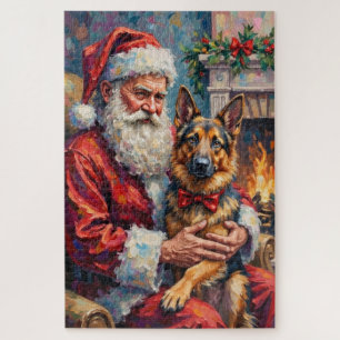 Puzzle Père Noël tenant l'art de Noël du Berger Allemand
