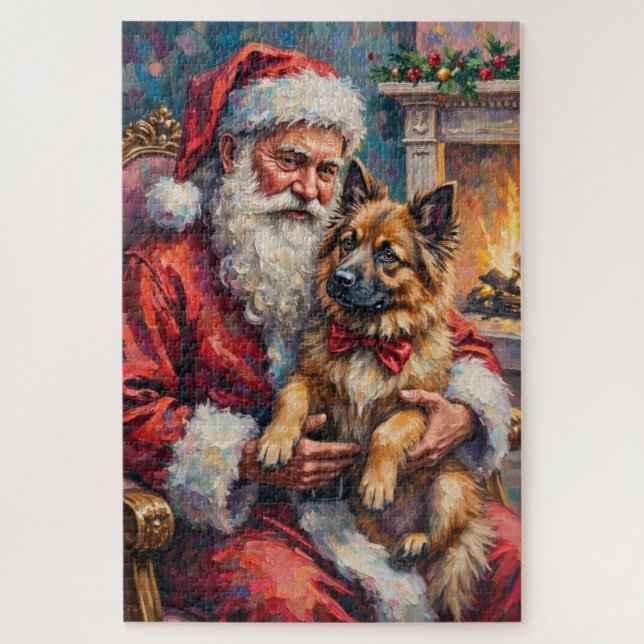 Puzzle Père Noël tenant l'art de Noël Keeshond (Vertical)